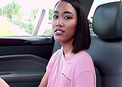 Horny thai teen Aria Skye fucks hard for a car ride