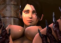 Geil Tomb Raider wordt vastgelegd en gedwongen (Japan porno anime)