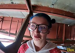 Sex Under The Bridge With A Cute Schoolgirl In Glasses She Loves To Get Cum On Her Face